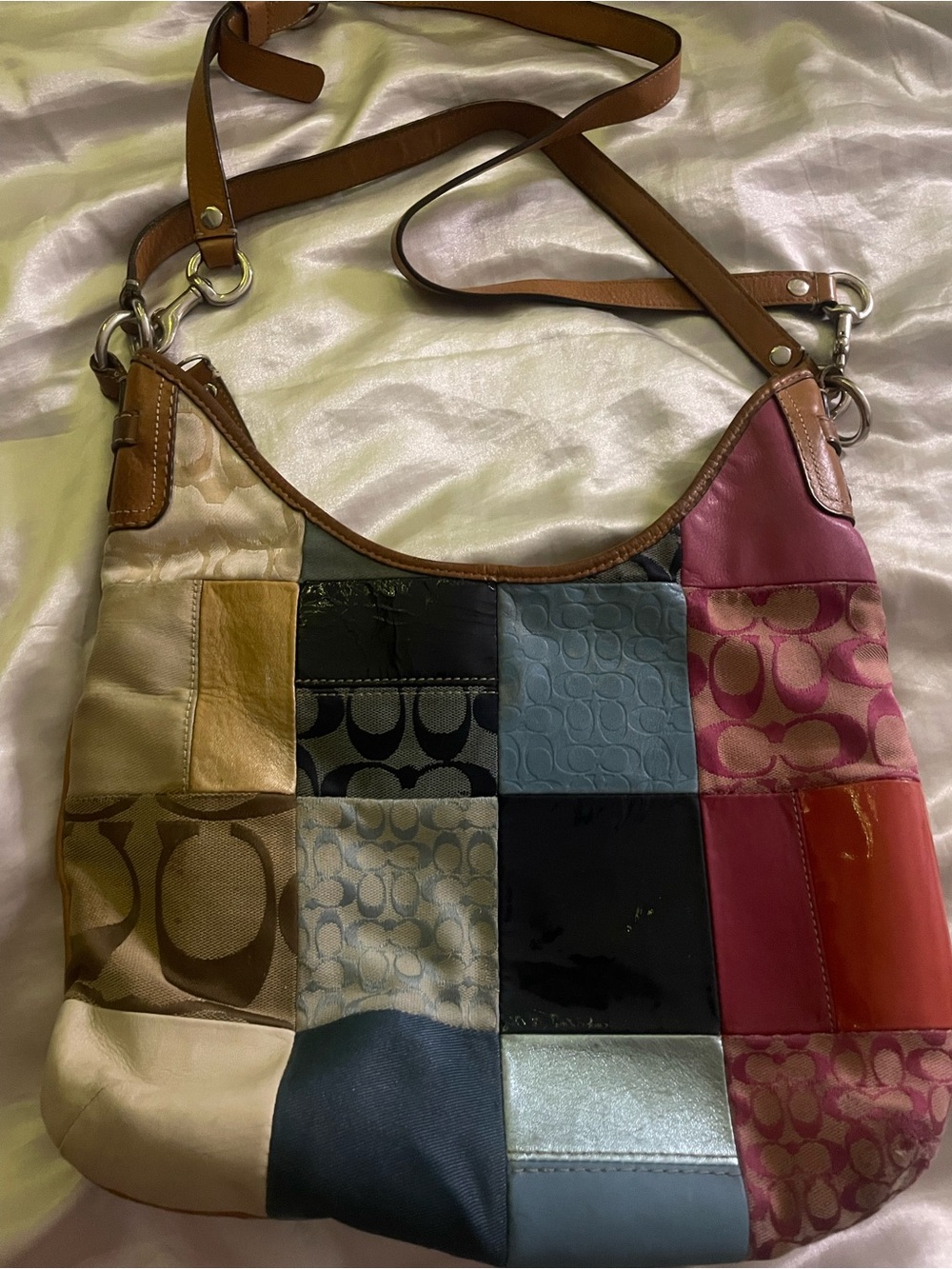Y2K Coach Patchwork Leather and Signature Canvas Hobo Bag - Multicolor
